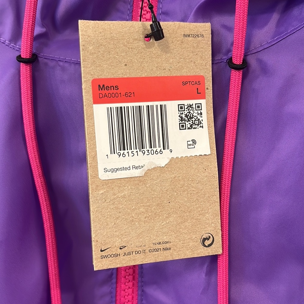 Nike Windrunner Pink Purple Windbreaker Rain Jacket Men’s Large Women’s L/XL NWT - Picture 10 of 14